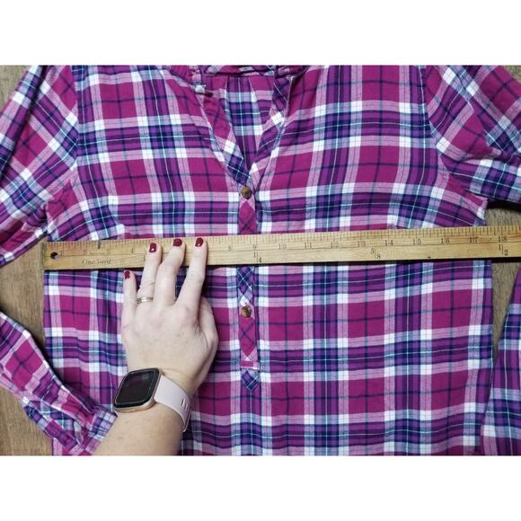 Lands' End Wmns Sz 2 Purple Plaid Long Sleeve Flannel Pullover Cotton Tunic Top - Picture 9 of 9